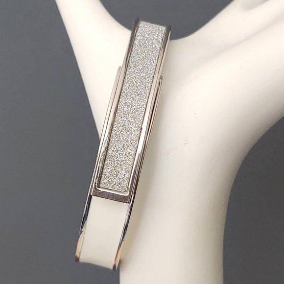 Jewelry - Silver sparkle and creamy white enamel bangle
